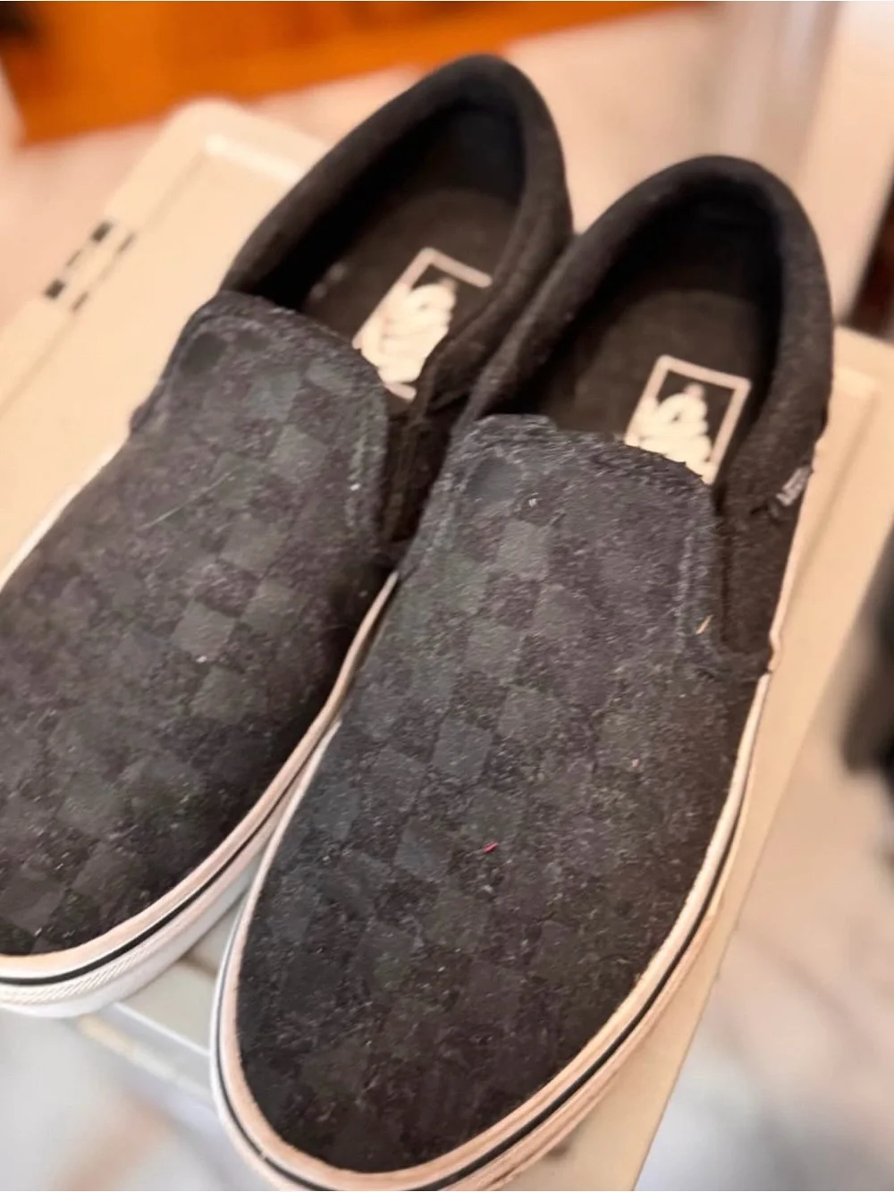 Vans Black Checkerboard Slip-On Loafers